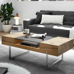 Wohnzimmertisch aus Rauchglas und Asteiche Furnier - Valjita