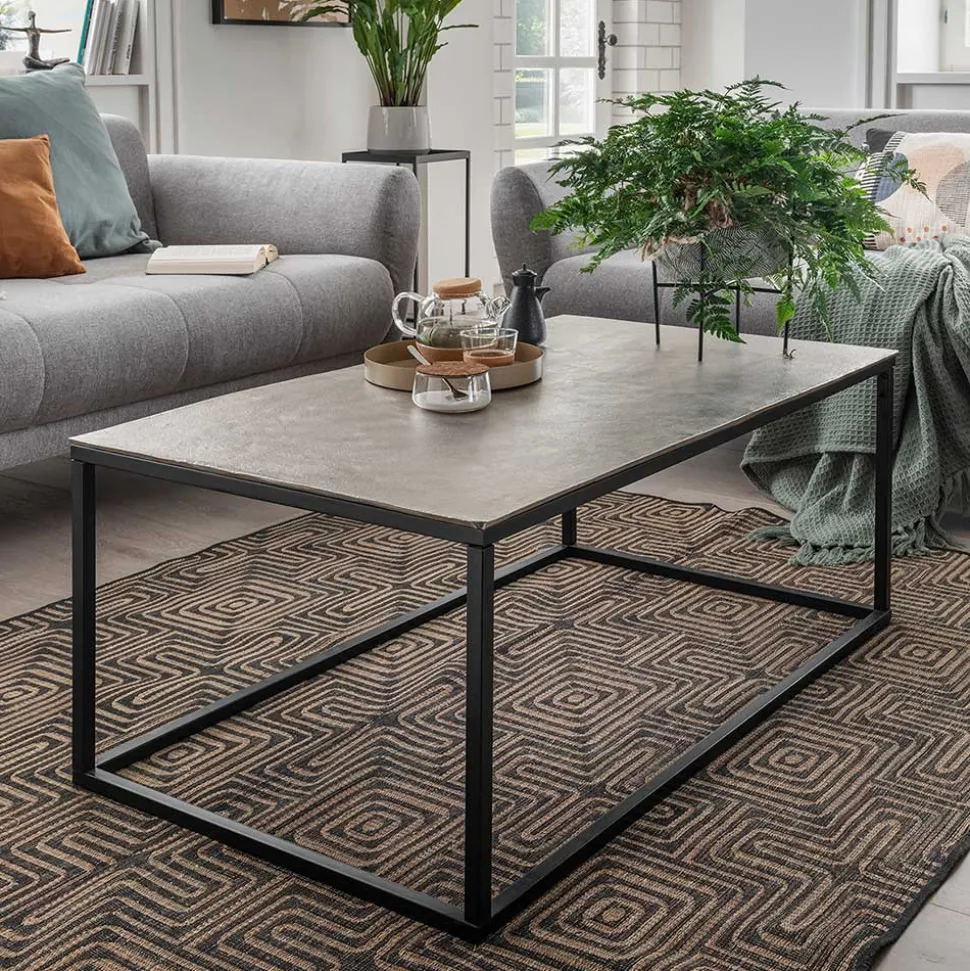 Wohnzimmertisch mit Alu Platte in Silber - Magura