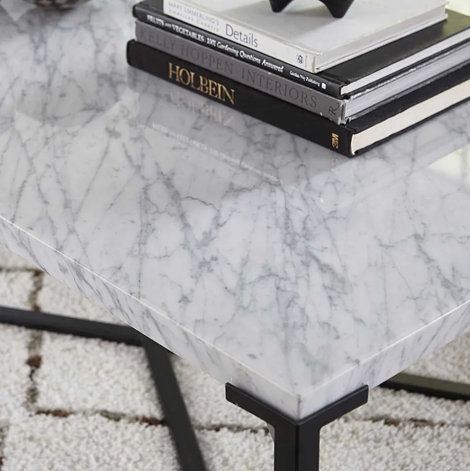 Wohnzimmertisch mit Marmorplatte Weiß Grau - Ignacios