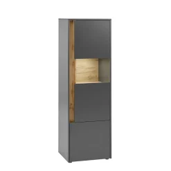Wohnzimmervitrine in Anthrazit & Wildeiche Optik - Ahilav