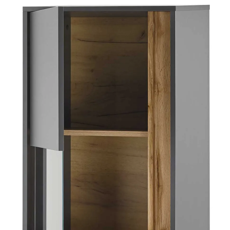 Wohnzimmervitrine in Anthrazit & Wildeiche Optik - Ahilav