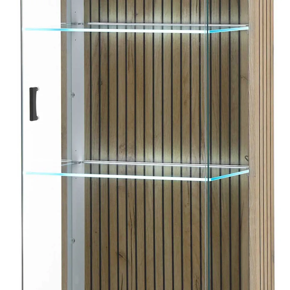 Wohnzimmer-Vitrine in Weiß und Wildeiche - Nenaloro