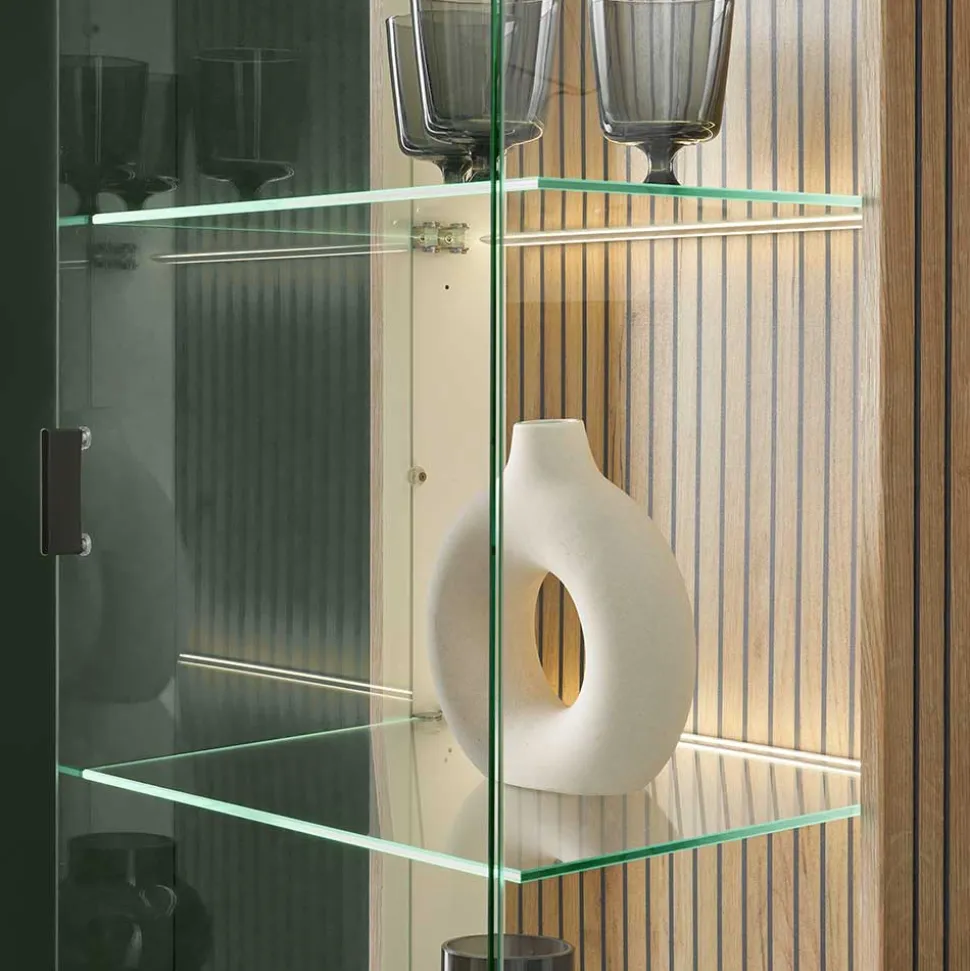 Wohnzimmer-Vitrine in Weiß und Wildeiche - Nenaloro