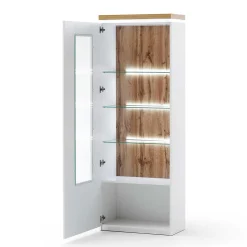 Wohnzimmervitrine in Weiß & Dekor Wildeiche - Caldri