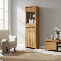 Wohnzimmervitrine Nadalia aus Wildeiche Massivholz