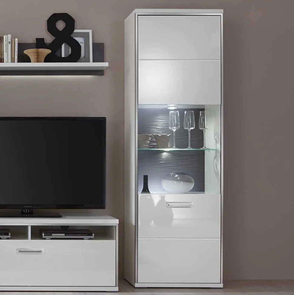 Wohnzimmervitrine Tacroma in Weiß Hochglanz