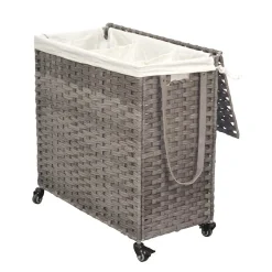 Wäschetruhe auf Rollen in Grau Kunstrattan - Henrietta