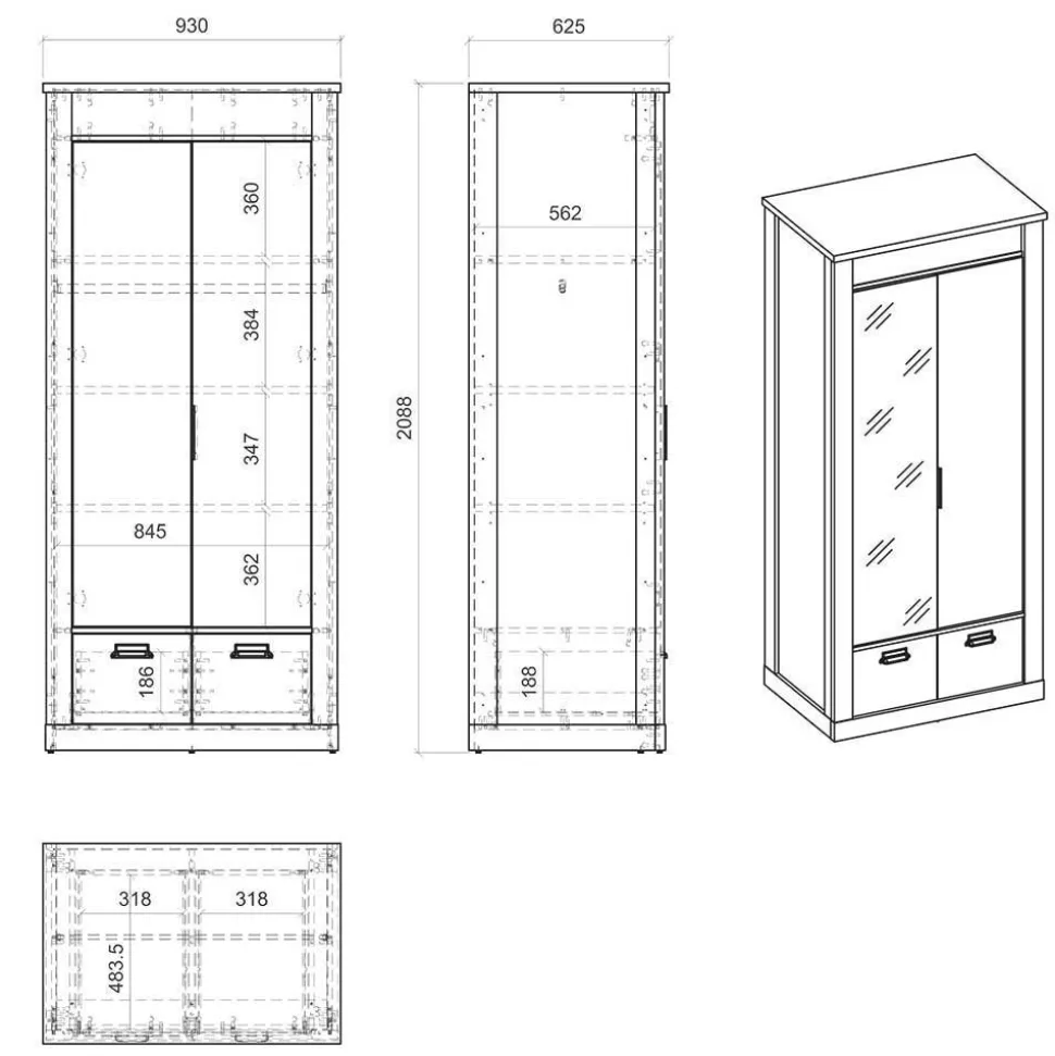 90x200 Bett & Nachttisch & Schrank - Naiavio (dreiteilig)