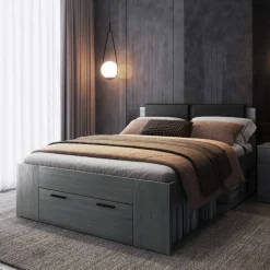 140x200 Bett mit Stauraum in Eiche Grau - Carika