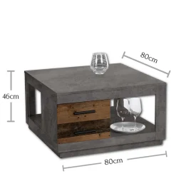 80x80 cm Couchtisch in Beton Optik & Antik Holz NB - Imlory