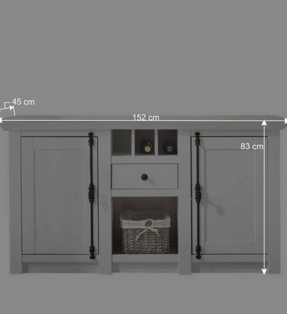 152x83 cm Landhaus Anrichte in Weiß - Chelles