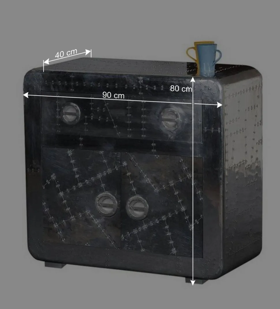 90x80 Design Kommode aus Massivholz & Alu - Pilot