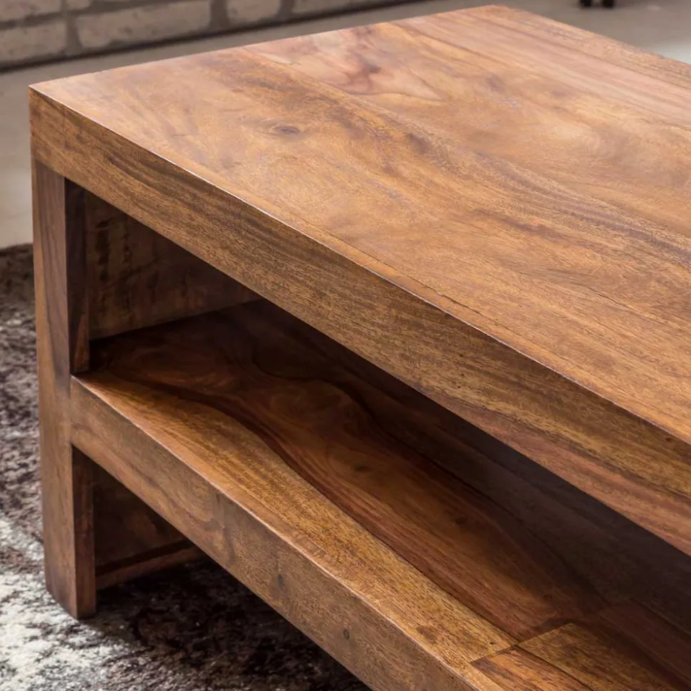 110x45 Handgearbeiteter Couchtisch mit Ablage - Hoslo