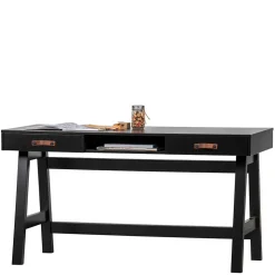 140x62 Kiefernholz Schreibtisch in Schwarz - Ilvessino