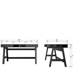 140x62 Kiefernholz Schreibtisch in Schwarz - Ilvessino