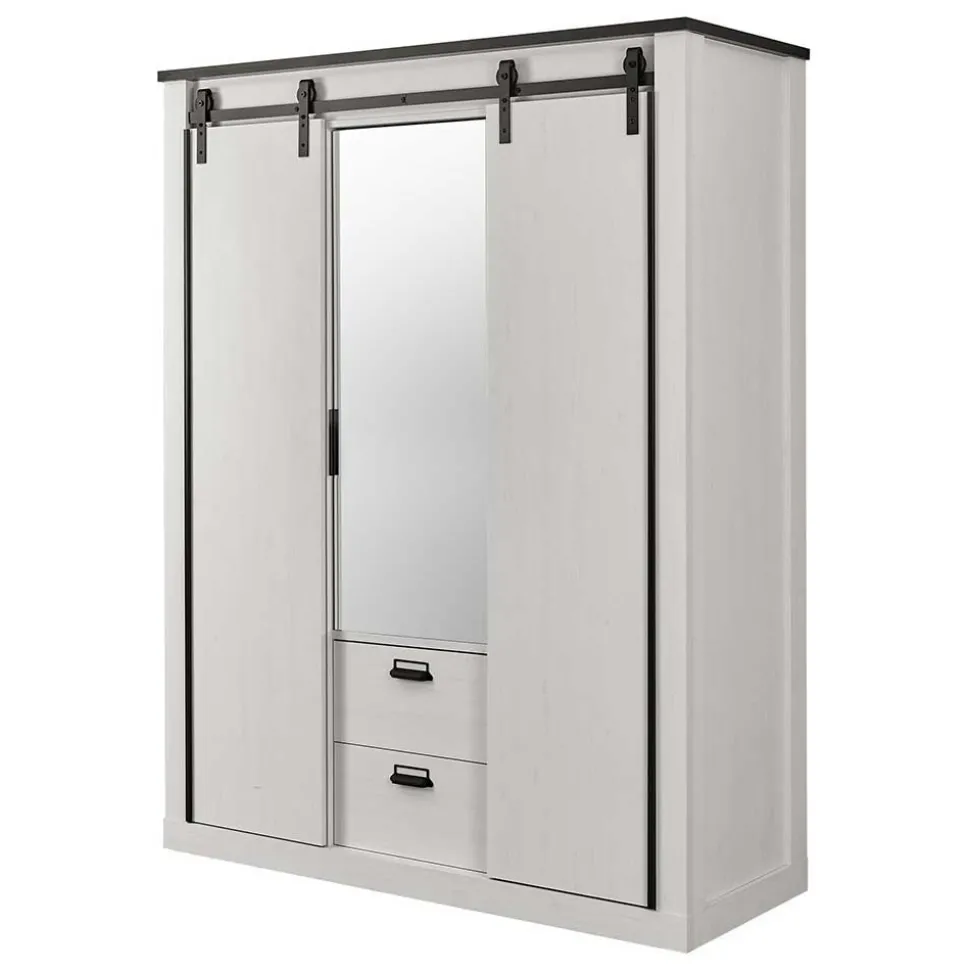 140x200 Modern Country Bett & Schrank - Tramos (vierteilig)