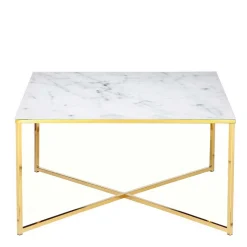 80x80 Quadrat Couchtisch in Marmor Optik & Gold - Hulmane