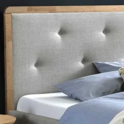 140x200 Stoffbett in Grau mit Holz - Palmiro