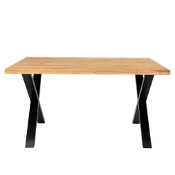 X-Fuß Esszimmertisch & Kunstlederstühle Braun - Gyrineva (fünfteilig)