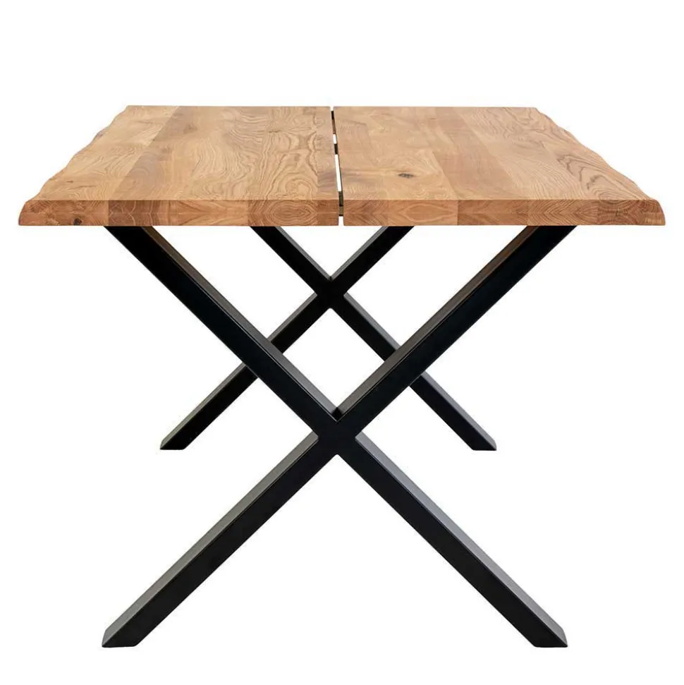 X-Fuß Esszimmertisch & Kunstlederstühle Braun - Gyrineva (fünfteilig)