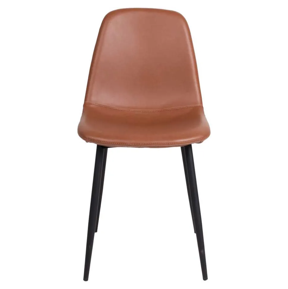 X-Fuß Esszimmertisch & Kunstlederstühle Braun - Gyrineva (fünfteilig)