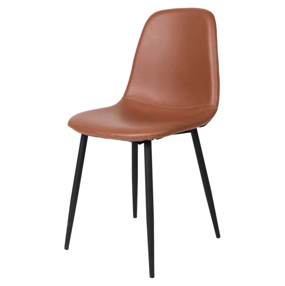 X-Fuß Esszimmertisch & Kunstlederstühle Braun - Gyrineva (fünfteilig)