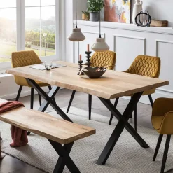 X-Fuß Esszimmertisch mit Baumkantenplatte - Ebrania