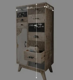 55x110x33 Altholz Hochkommode mit 11 Schubladen - Conville