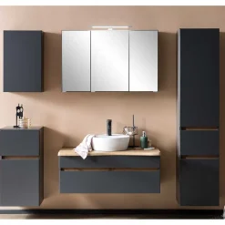 40x185x35 Bad Hochschrank in Grau mit Wildeiche - Agiruan