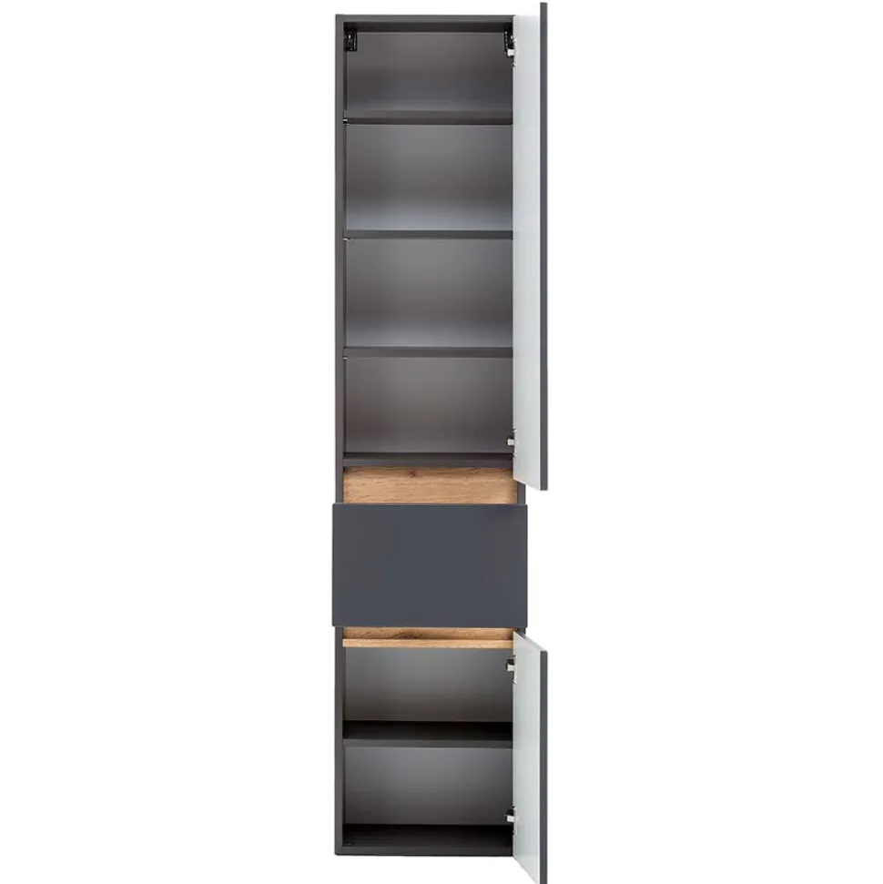 40x185x35 Bad Hochschrank in Grau mit Wildeiche - Agiruan