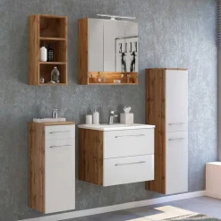 30x130x35 Bad Hochschrank in Weiß & Wildeiche - Yazemina