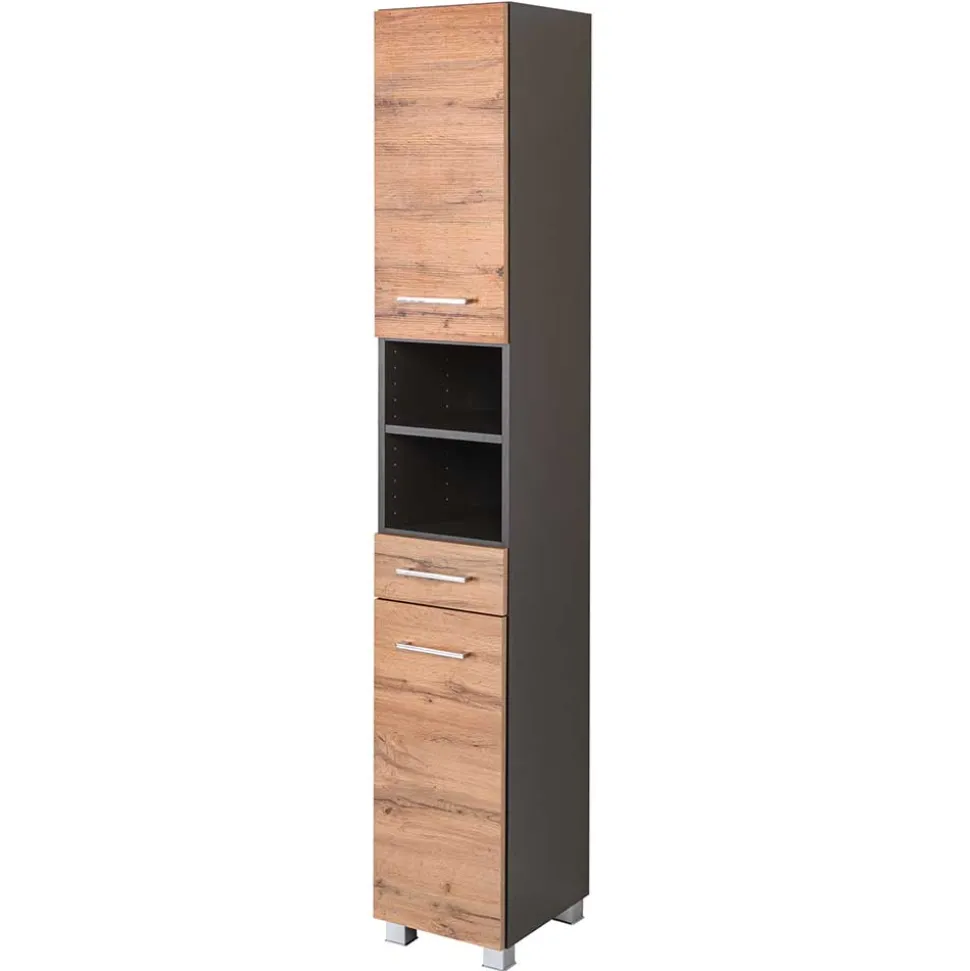 30x180x35 Bad Hochschrank mit Wildeiche Front - Ishes