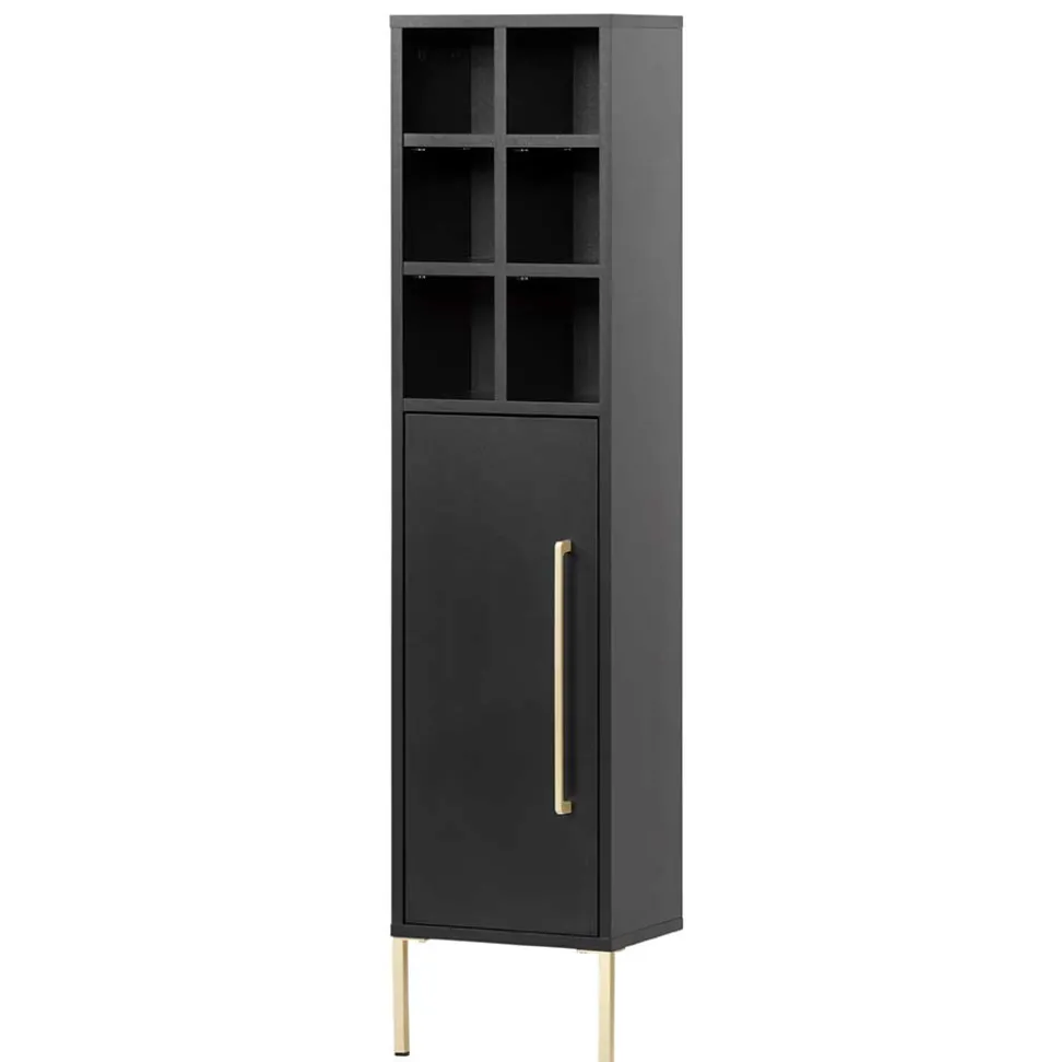 31x131x22 Badschrank in Schwarz & Gold - Vulcanisa
