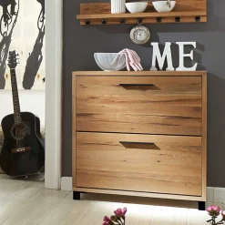 83x87x28 Balkeneiche Schuhkommode mit zwei Klappen - Alsbetas