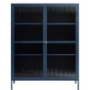 110x140x40 Blaues Stahl Highboard mit Glastüren - Atos