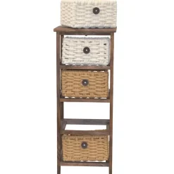 30x73x25 Braunes Holzregal mit vier Körben - Zeus