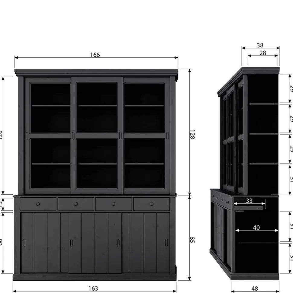 166x215x48 Buffetschrank in Schwarz Kiefer - Nariosca