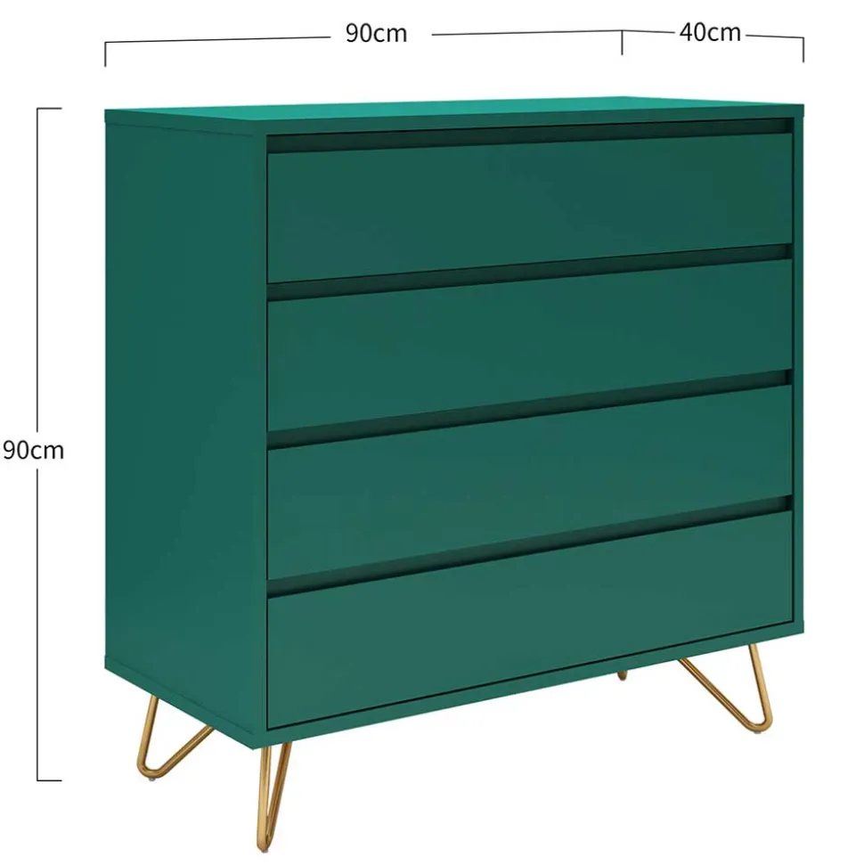 90x90x40 cm 4 Schubladen Kommode in Grün - Ricriava