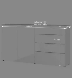 184x101x42 cm Design Sideboard mit Glas Beschichtung - Daven