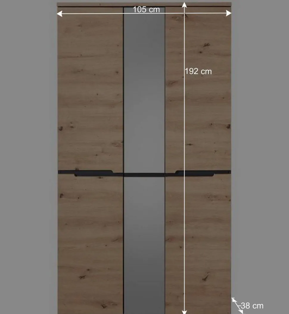 105x192x38 cm Dielen Kleiderschrank mit Spiegel - Kuetra