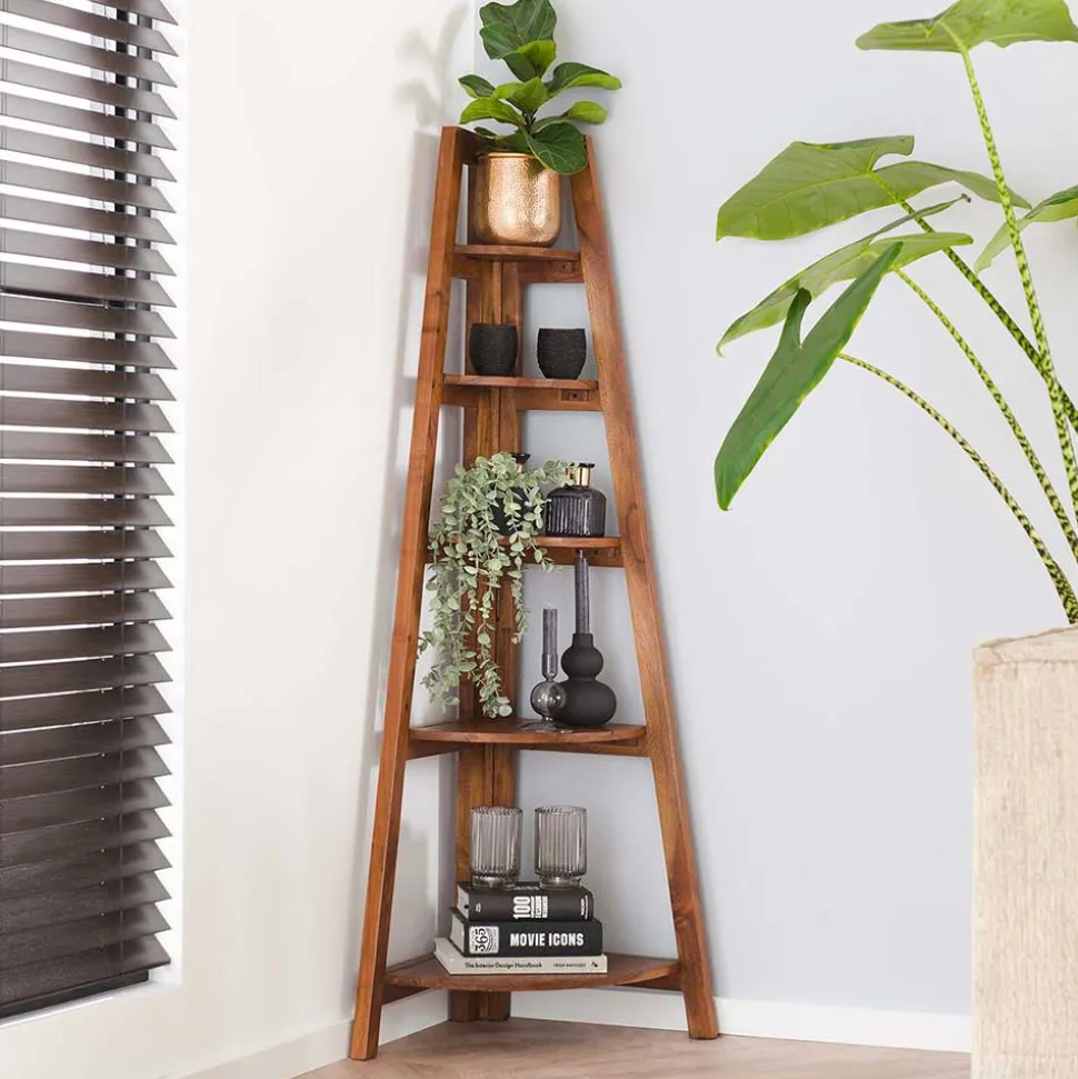 64x148x44 cm Eckregal aus Akazie Massivholz - Skylive