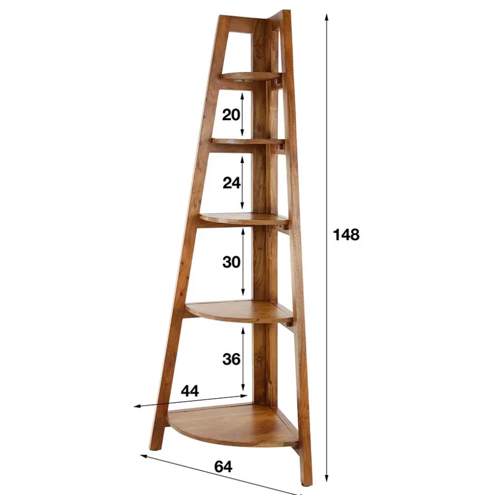 64x148x44 cm Eckregal aus Akazie Massivholz - Skylive