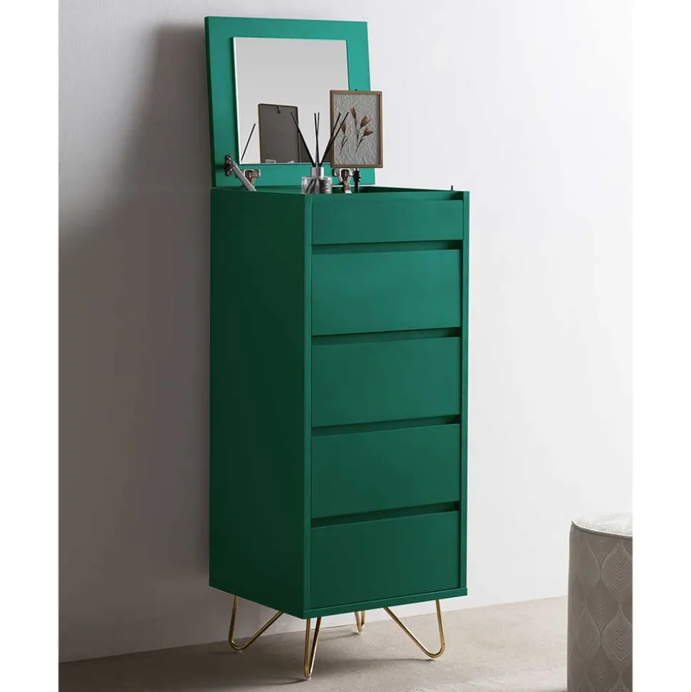 45x110x40 cm Grüne Hochkommode mit Spiegel - Ricriava