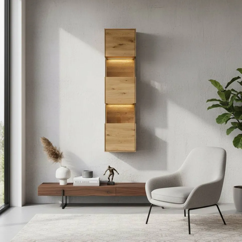 43x169x33 cm Hängevitrine aus Wildeiche - Obinson