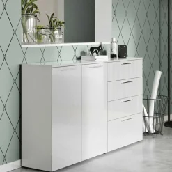 186x107x40 cm Hochglanz Sideboard in Weiß - Alida