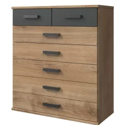 91x103x40 cm Hochkommode in Plankeneiche NB & Grau - Corpus