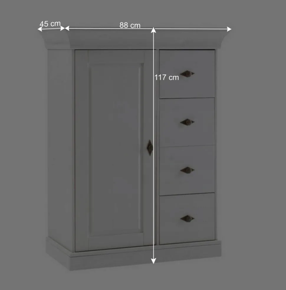 88x117x45 cm Hochkommode mit vier Schubladen - Eshelas