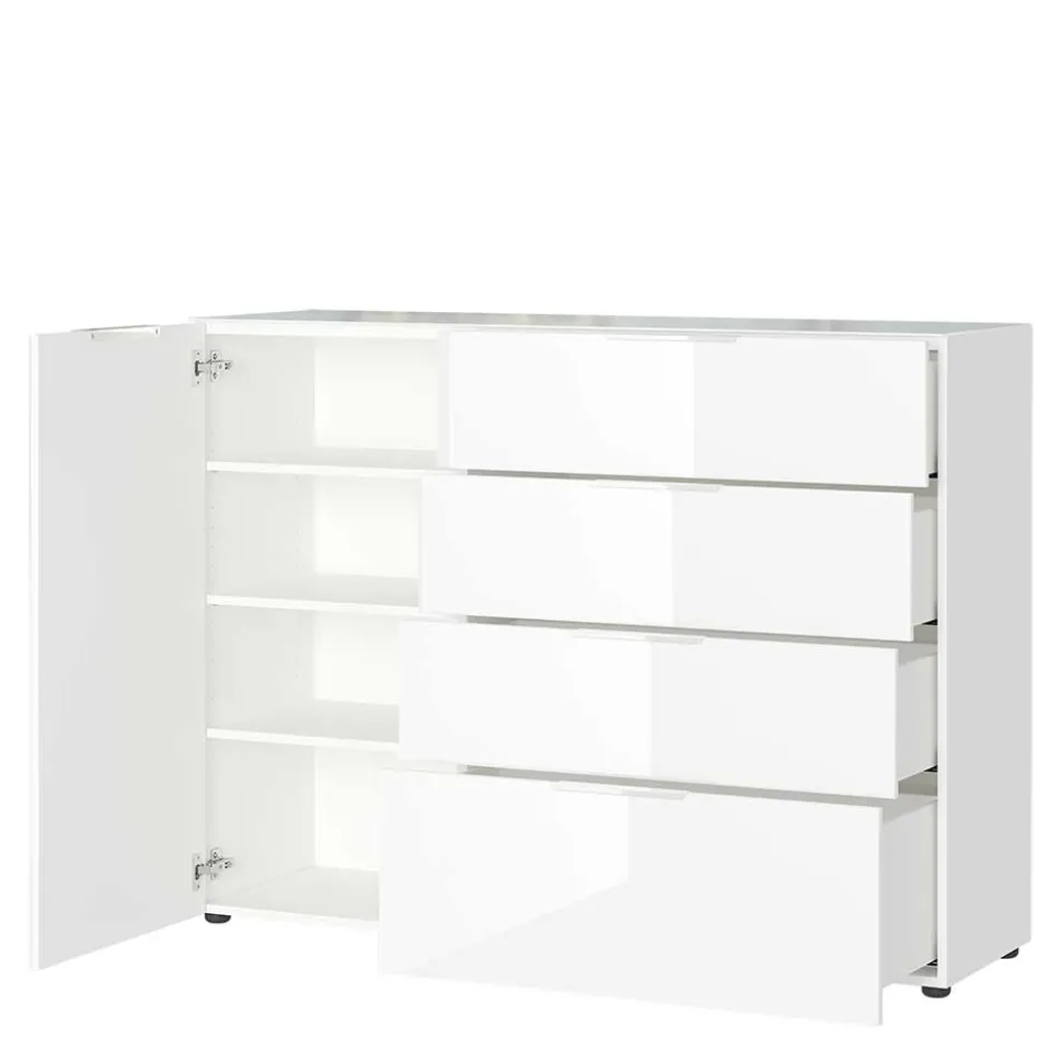 134x101x42 cm Kommode in Weiß mit Glas - Rufu