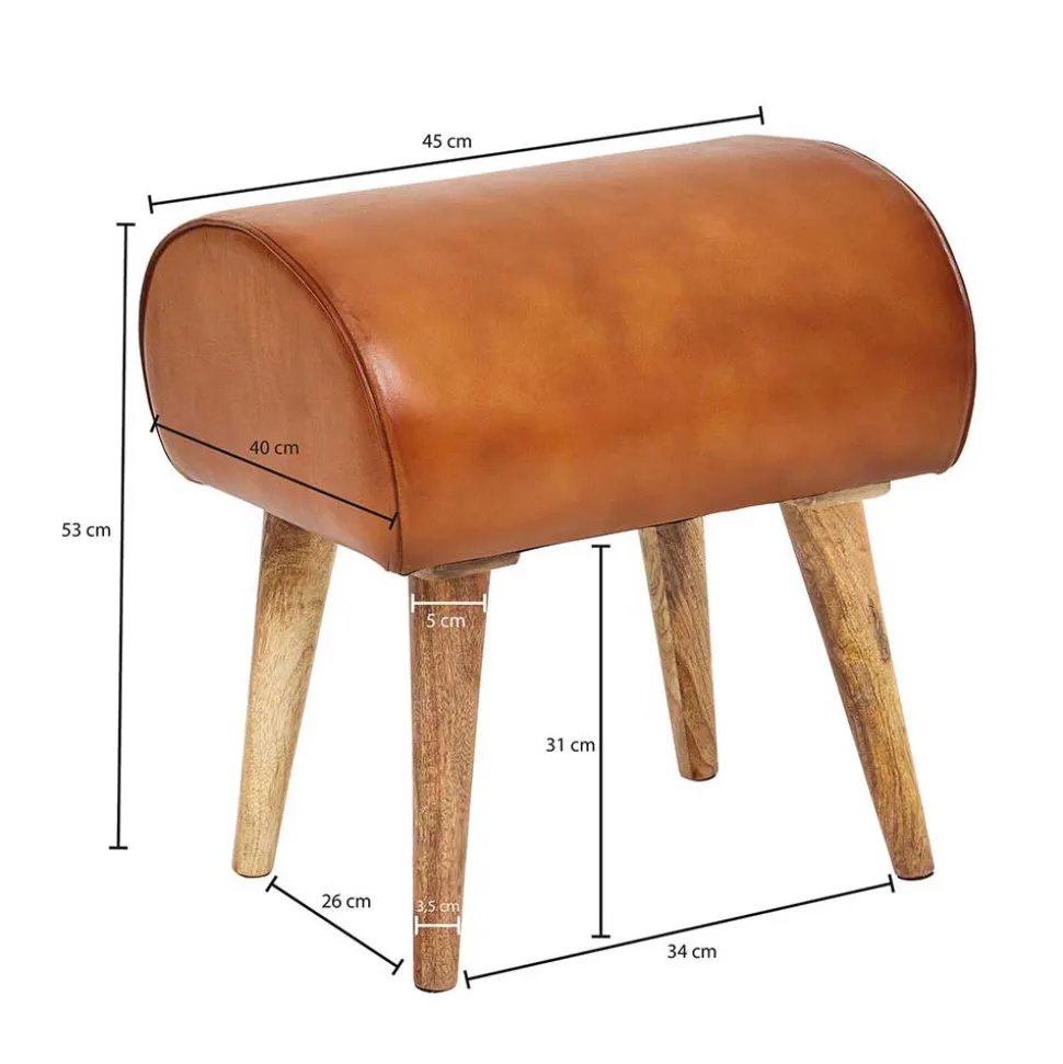 45x53x40 cm Leder Hocker mit Holzbeinen - Brian