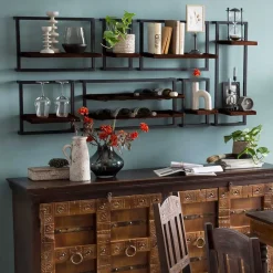 30x80x11 cm Metall Wandregal mit zwei Ablagen - Solapura